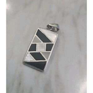 Vintage Sterling Silver Pearl & Onyx Modernist Pendant 925